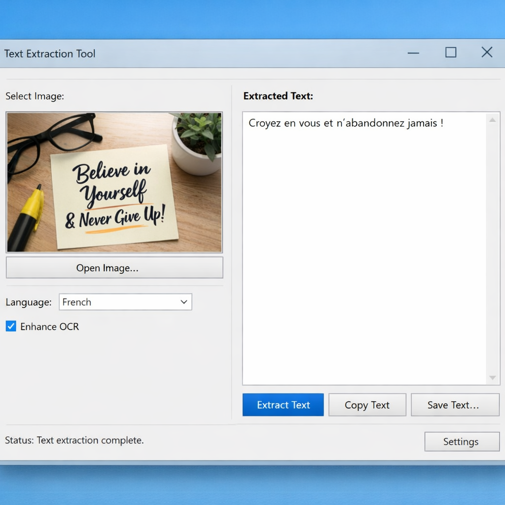 Interface d'extraction de texte Windows
